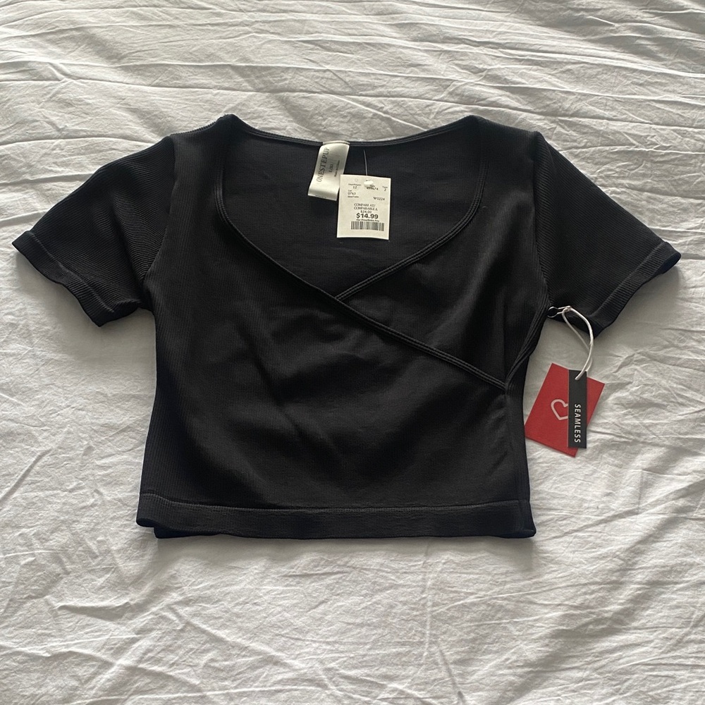 One Step Ahead Black Wrap Crop Top
